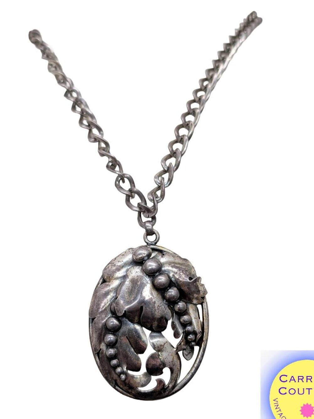 Vintage 1950s Signed Napier Silvertone Stylized Leaves Pendant Necklace